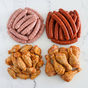 Box Plancha Apéro – chipolatas, merguez, ailerons et pilons marinés prêts à griller, La Boucherie