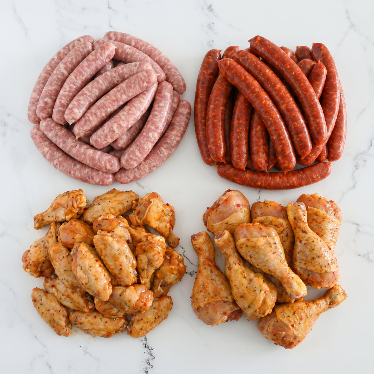 Box Plancha Apéro – chipolatas, merguez, ailerons et pilons marinés prêts à griller, La Boucherie